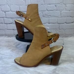 Rag & Bone Wyatt Camel Tan Open Toe Suede Leather Booties Size 9